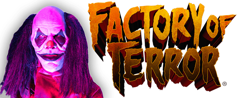 Factory of Terror Haunted House logo with a scary clown
