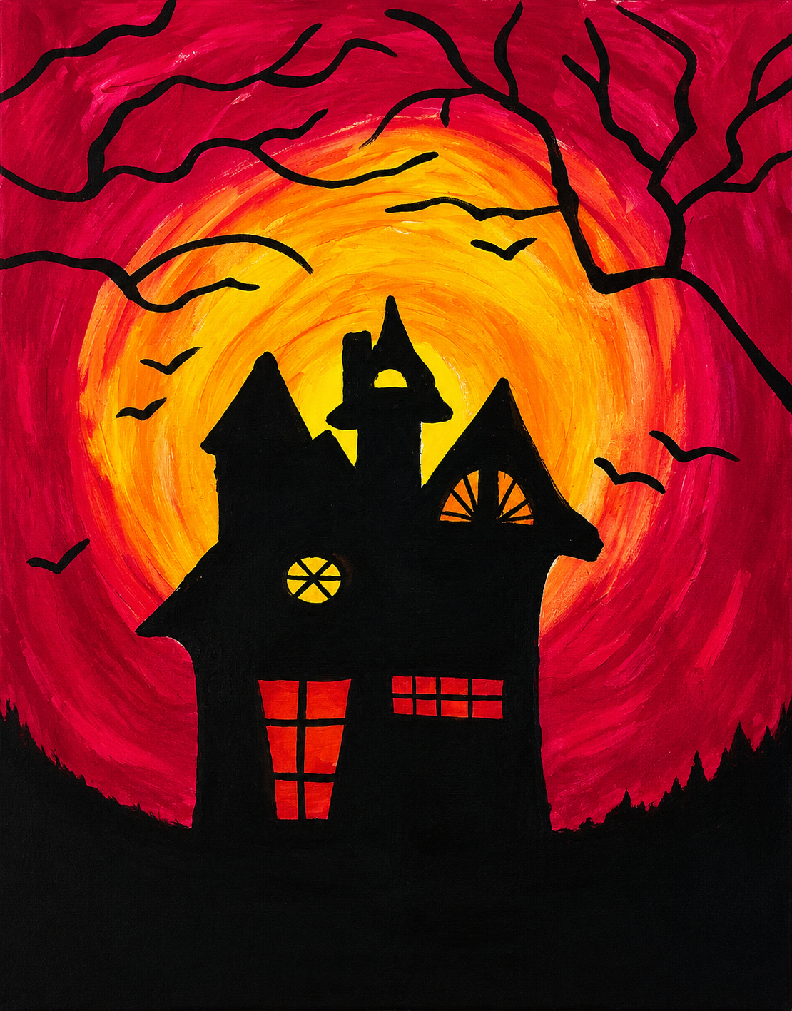 Haunted Sunset featured painting for Factory of Terror Paint Night